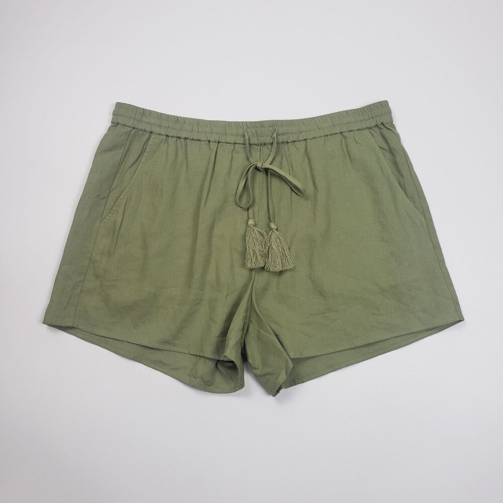 Andie Swim The Graciosa Short Women's Medium Ivy Green Linen Blend Tassel Ties - Picture 4 of 16